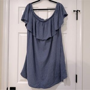 Old Navy Blue and White Striped Off the Shoulder Dress